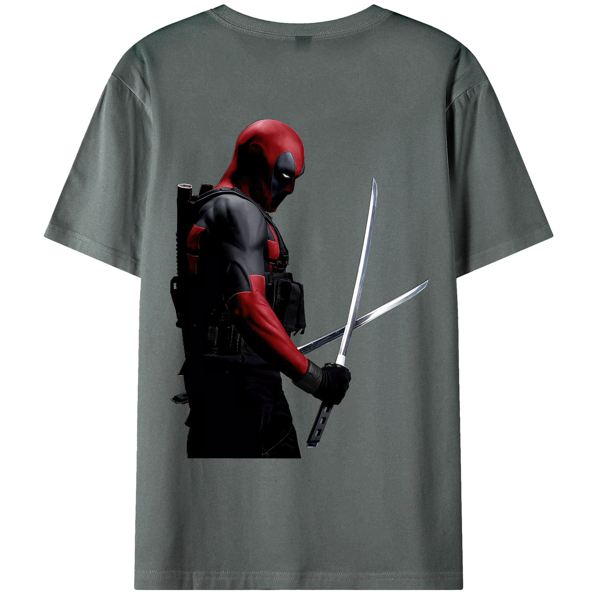 （画像用） Deadpool デッドプール 綿100％ メンズ半袖Tシャツ（バックプリント） 通気性